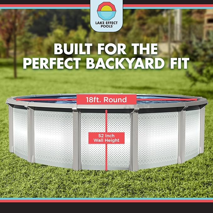 Lake Effect Pools 'Grand Cayman' 18 ft Round Above Ground Swimming Pool | 52 Inch Strong Extruded Resin Components | Bundle Includes: 25 Gauge Overlap Liner & Widemouth Skimmer