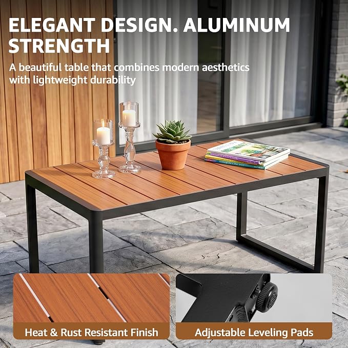 NATURAL EXPRESSIONS Aluminum 3-Piece Patio Bistro Set, Outdoor Furniture Set with 2 Armchairs and 1 Table, Fauxwood Armrest, 6" Olefin Cushion, All-Weather Patio Chair for Porch, Yard, Balcony, Deck
