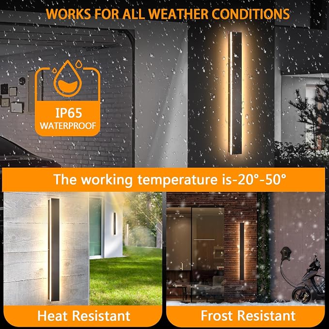 AioTio Modern Outdoor Wall Light, 59inch Dimmable Exterior Lighting Fixture Wall Mount,Black IP65 Waterproof Porch Lights Wall Sconce,Long LED Linear Outside Lighting for Garage,House,Corridor,Balcony