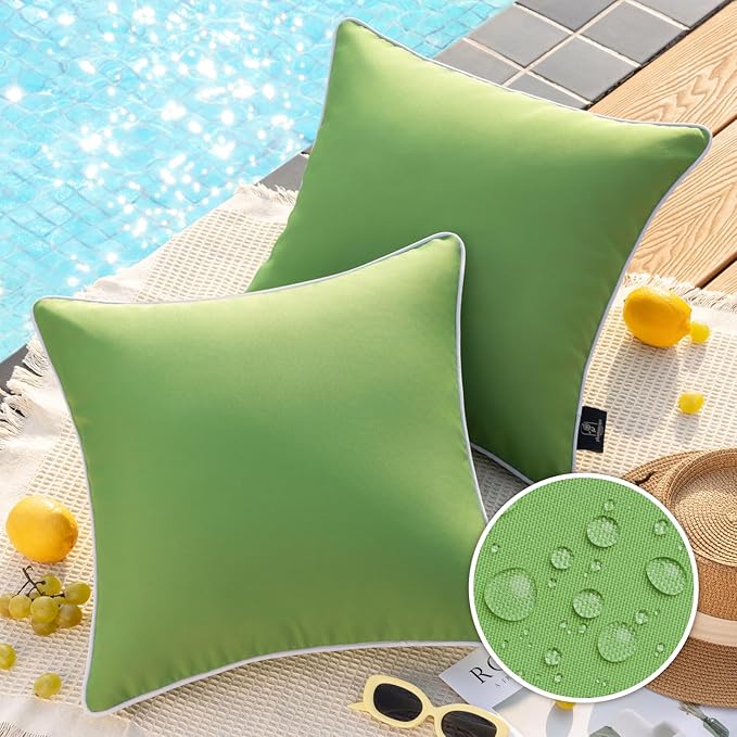 Phantoscope Pack of 2 Outdoor Waterproof Solid Throw Decorative Pillow Cover Decorative Square Outdoor Pillows Cushion Case Patio Pillows for Couch Tent, Forest Green 18x18 inches 45x45 cm