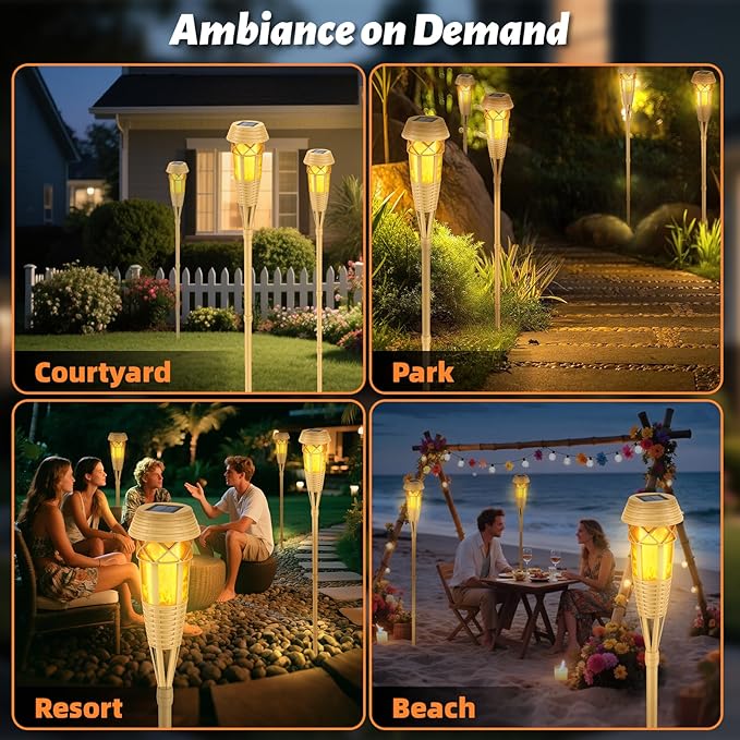 Solar Outdoor Lights – Torches with Flickering Flame for Garden Decor, Waterproof Garden, Outdoor Patio & Pathway Yard Decorations with Flame Torches - 2 Pack