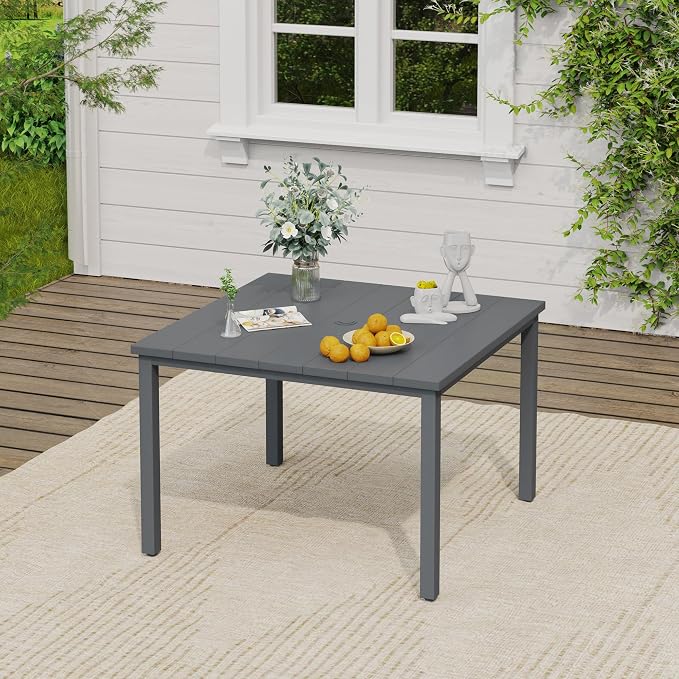 VICLLAX Patio Dining Set, 40.2" Dark Grey Table & 4 Chairs with Wheat Cushion