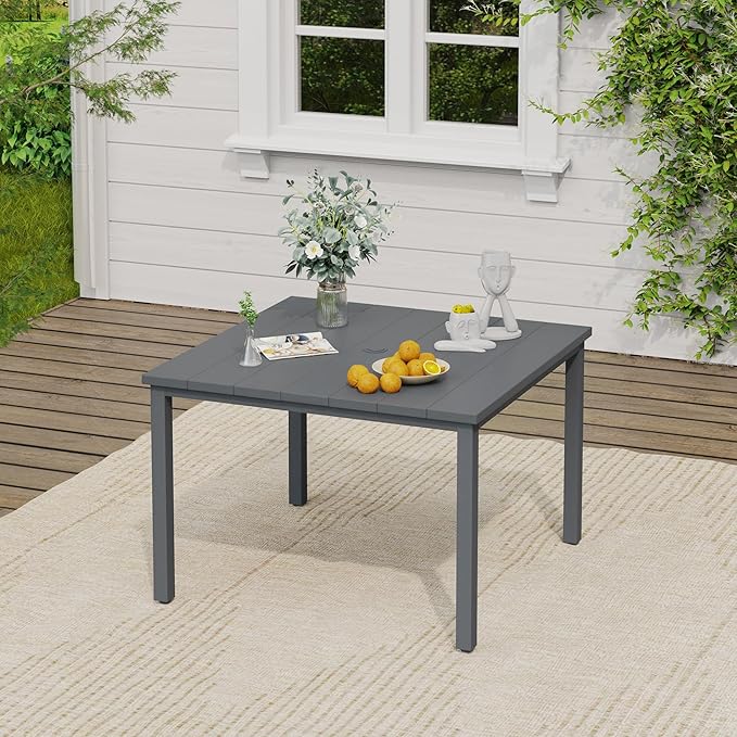 VICLLAX 5 Pieces Patio Dining Set, Patio Furniture Set of 4 Patio Swivel Dining Chairs and Square Patio Table, Grey Chairs & Dark Grey Tabletop