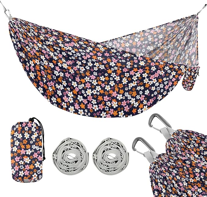 Camping Hammock Outdoor Hammocks for Outside Small Flowers Beach Trees Portable Lightweight with Pockets Tree Straps Indoor