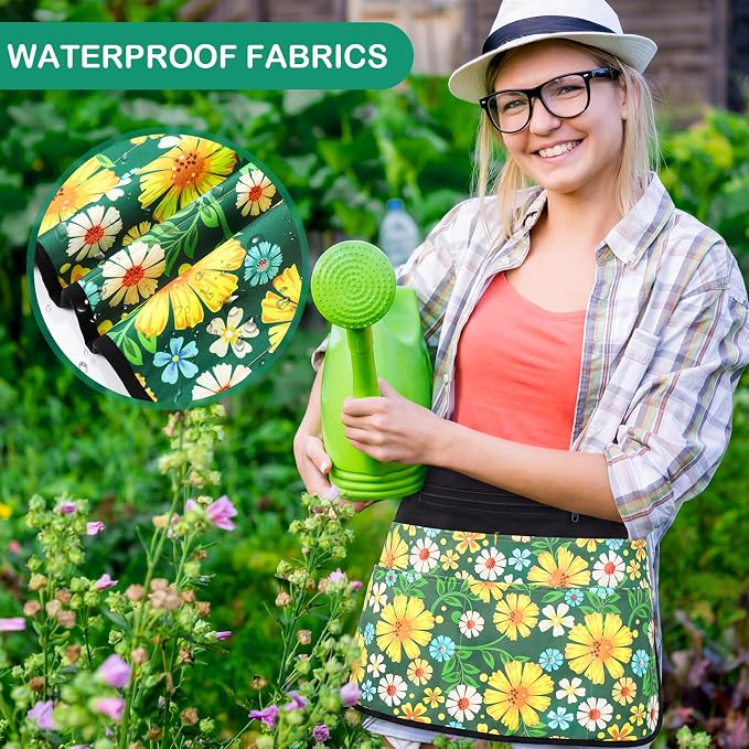 Gardening Apron for Women, Waterproof Half Florist Apron with 7 Pockets, Adjustable Harvesting Aprons