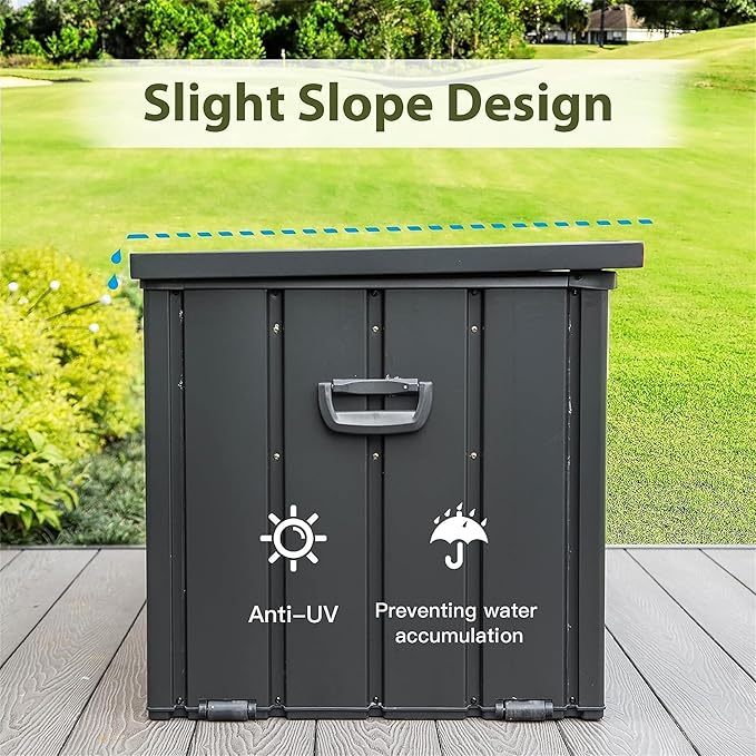120 Gallon Outdoor Deck Box, Metal Lockable Storage Cabinet with Mobility Rollers & Side Handles, Waterproof Steel Bench for Patio Outside Furniture Cushions,Pillows,Garden Tools (Dark Gray)