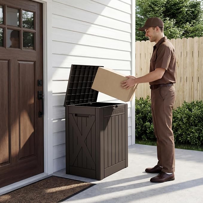 Greesum 52 Gallon Extra Large Deck Box with Lock, Heavy-Duty Resin Outdoor Storage Container, Waterproof Lockable Chest for Patio Furniture, Garden Tools, Pool Equipment, Dark Brown