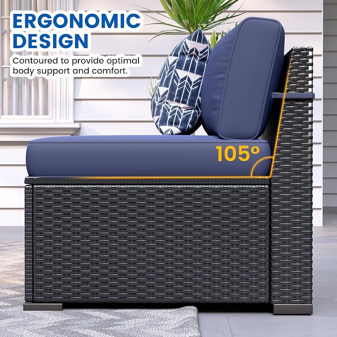 Patio Furniture Sets, 7-Piece Outdoor Patio Furniture with Thick Cushions,Coffee Table Outdoor All-Weather Conversation Set Sectional Sofa for Backyard, Poolside, Garden(Navy Blue)