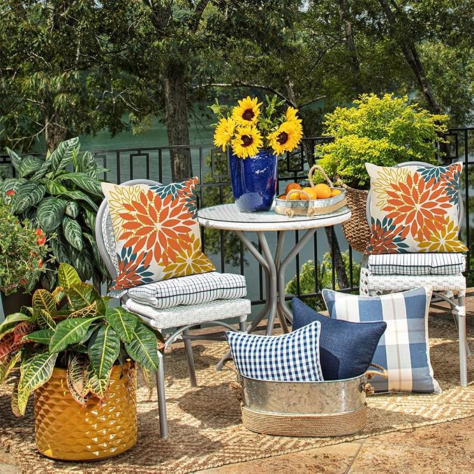 DFXSZ Outdoor Waterproof Pillow Covers 24x24 Set of 2 Orange Yellow Flower | Spring Summer Waterproof Flower Throw Pillowcases（No Inserts）Outdoor Decor for Fall Patio Funiture Garden Polyester Covers