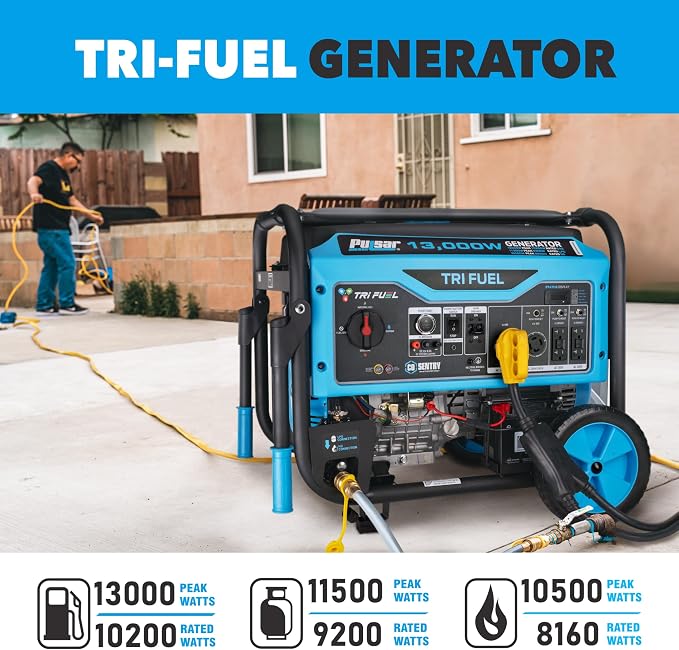 Pulsar 13,000-Watt Tri Fuel Gasoline, Propane, Natural Gas, Portable Generator with Remote Start