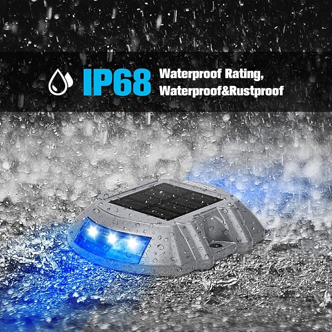 VOLISUN Solar Deck Driveway Dock Lights,Solar Pathway Lights,Blue 16 Pack | Solar Powered LED, IP68 Waterproof Led Outdoor Warning Step Marine Lights for Sidewalk Garden Yard