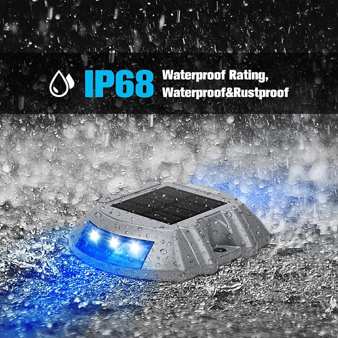 VOLISUN Solar Deck Driveway Dock Lights,Solar Pathway Lights,Blue 12 Pack | Solar Powered LED, IP68 Waterproof Led Outdoor Warning Step Marine Lights for Sidewalk Garden Yard