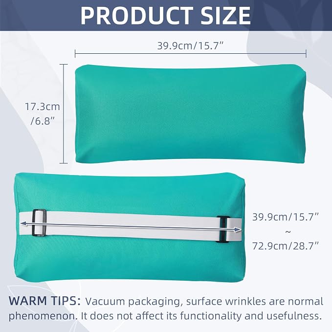 Chaise Lounge Head Pillow, 2 Pack Outdoor Patio Pillows with Adjustable Strap, Lounge Head Resting Pillow for Recliner Beach Pool Lounger Office Chair，Water Resistant Turquoise