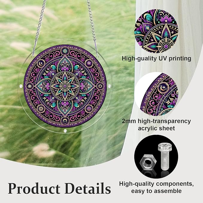 Acrylic Puzzle Suncatcher, Sun Catchers Puzzle for Window Hanging | 7.4 Inch Purple Mandala DIY Suncatcher Puzzle Gifts for Adults, Women, Men, Wife, Mom, Home & Garden Decor