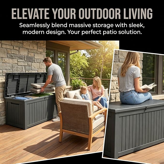 Outdoor Storage Deck Box, Large Patio Container for Garden Tools, Cushions and Yard Accessorie.Lockable Waterproof Resin Weatherproof Storage Container (Black, 280 Gallon)