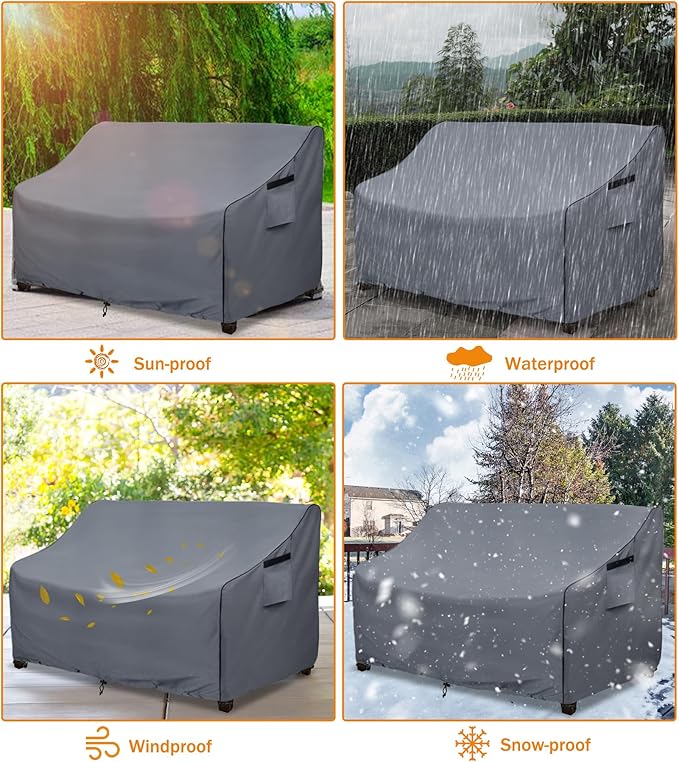 Outdoor 2-Seater Loveseat Cover,600D Heavy Duty 100% Waterproof Patio Sofa Cover,Furniture Covers for Sofa and Loveseat,76W x 32.5D x 33H Inches,Grey.