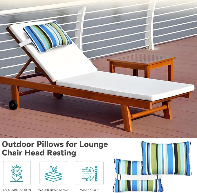 Enipate Outdoor Pillow for Chaise Lounge Chair Pack of 2 Water Resistant Headrest Lumbar Pillows with Adjustable Elastic Strap Removable Machine Washable for Pool Patio Beach Chair Garden Furniture