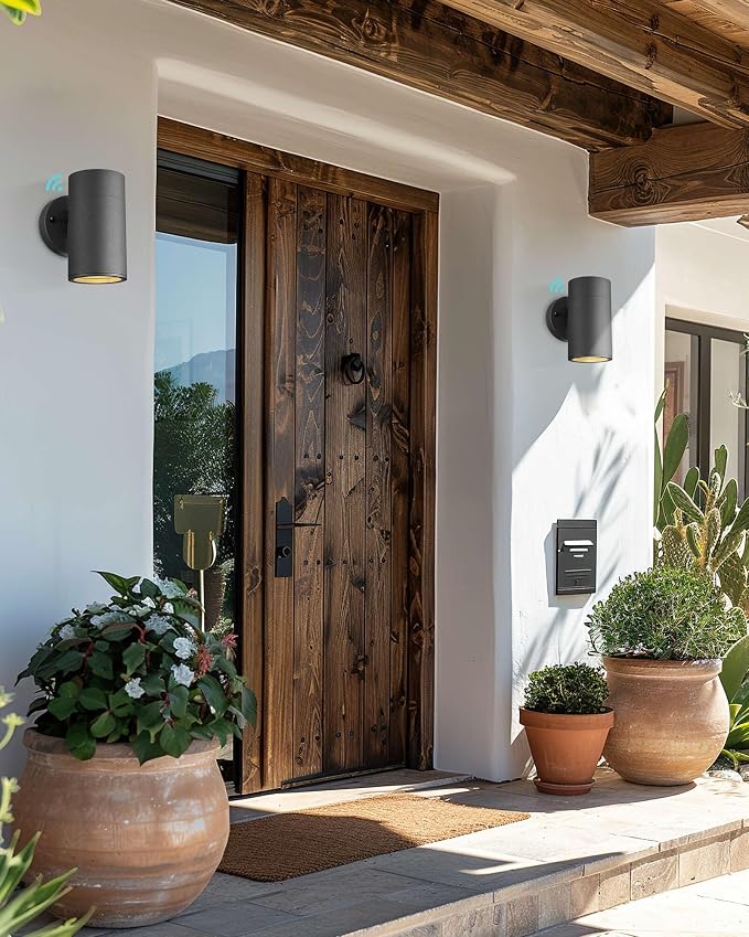 Ken & Ricky Dusk to Dawn Outdoor Wall Sconce Lights,Cylinder，Black ，4 PK | With Glass Cover,Photocell Sensor,No Glare Exterior Lighting Fixtures,E26,For House Front Porch Garage Patio Entryway