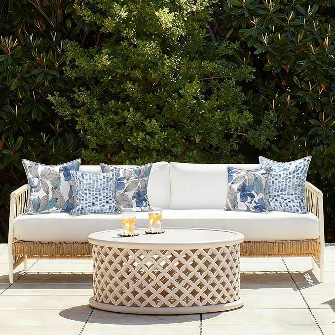 LVTXIII Outdoor Throw Pillows 16x16 Patio Waterproof Square Pillows with Piping Fade Resistant Accent Pillow for Spring Summer Garden Decoration, Set of 2, Pebble Blue