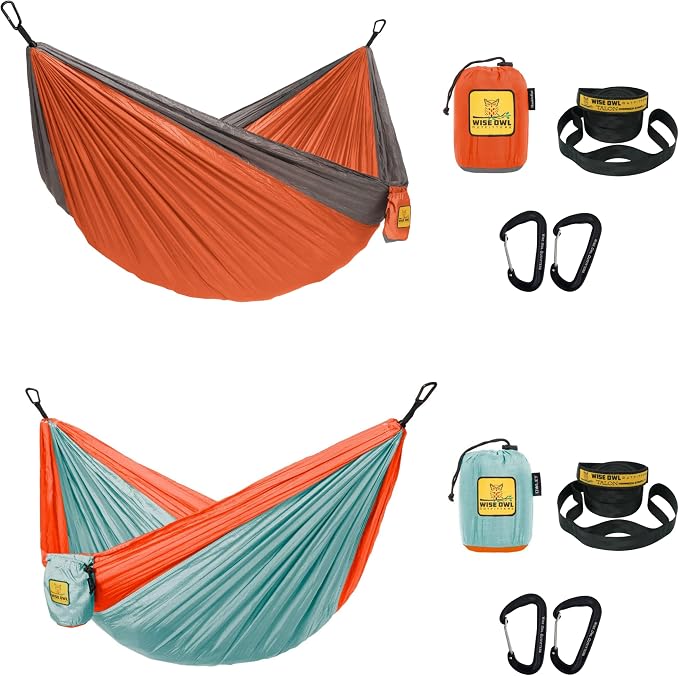 Wise Owl Outfitters Camping Hammocks Duo - Set of 2, Adults and Kids Hammock for Outdoor, Indoor, Single & Double Use w/Tree Straps - Camping Gear Essentials