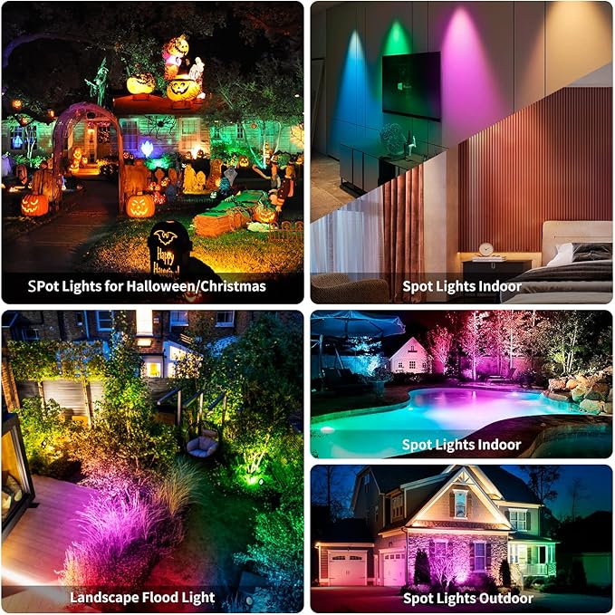 Outdoor Spotlight,15W RGBW Color Changing Landscape Lights 12V Low Voltage Landscape Lighting APP Control, IP67 Waterproof Outdoor Spot Lights for Yard Garden Pathway Decorations, 2Pack