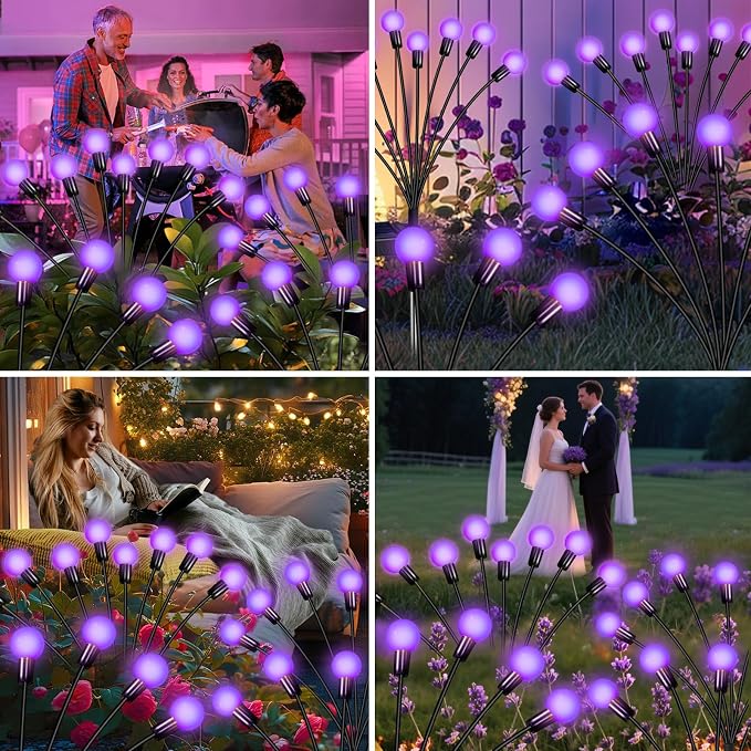 Solar Garden Lights Outdoor Waterproof, Swaying Firefly Light, Garden Decor | 2 Pack Solar Firefly Lights, Auto On/Off Decor for Yard, Patio, Pathway and Lawn, Gifts for Women, Christmas Decor (Purple)