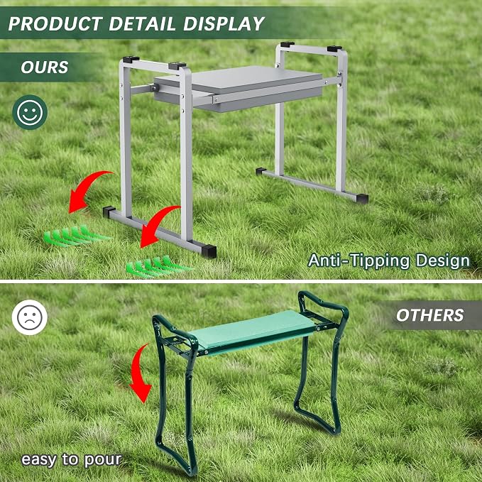 Garden Kneeler and Seat, 10.2" Stable and Save Anti-Tipping with Handle | Multifunctional Gardening Stool for Seniors Kneeler Bench, Gardening Gifts for Women, Seniors Grandparents, Gray