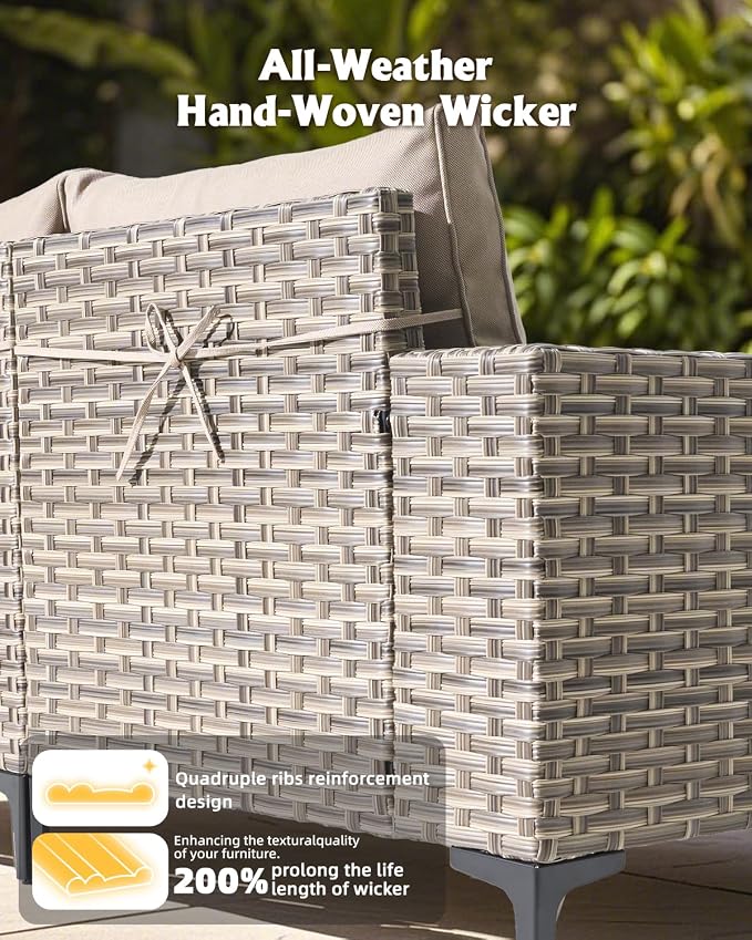 Outdoor Sectional Patio Furniture Set with Rocker Chairs,7 Pieces Wicker Conversation Sets L Shaped Couch,Extra Deep Out Door Sofa Outside Furniture,Beige