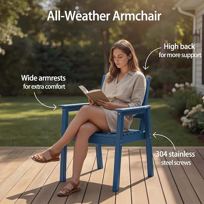 12-Piece Outdoor Dining Set, All-Weather HDPE Patio Furniture, Two 66.5" Slatted Table with 1.6" Umbrella Hole & 10 Ergonomic Armchairs, Heavy Duty 350lbs Capacity, UV Resistant, Blue