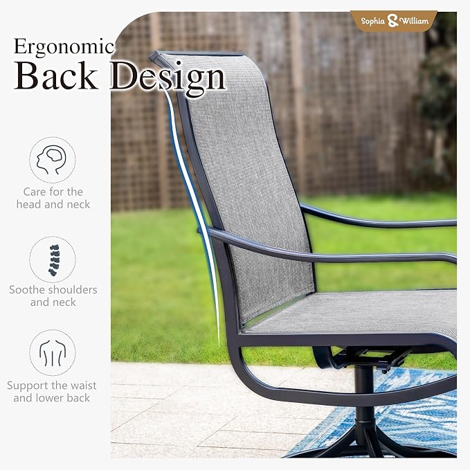 Sophia & William Outdoor Dining Set Patio Dining Set for 6 Outdoor Table and Chairs 7 Pieces Outdoor Patio Set with Swivel Patio Chairs 64" Metal Table for Garden Pool All Weather Grey