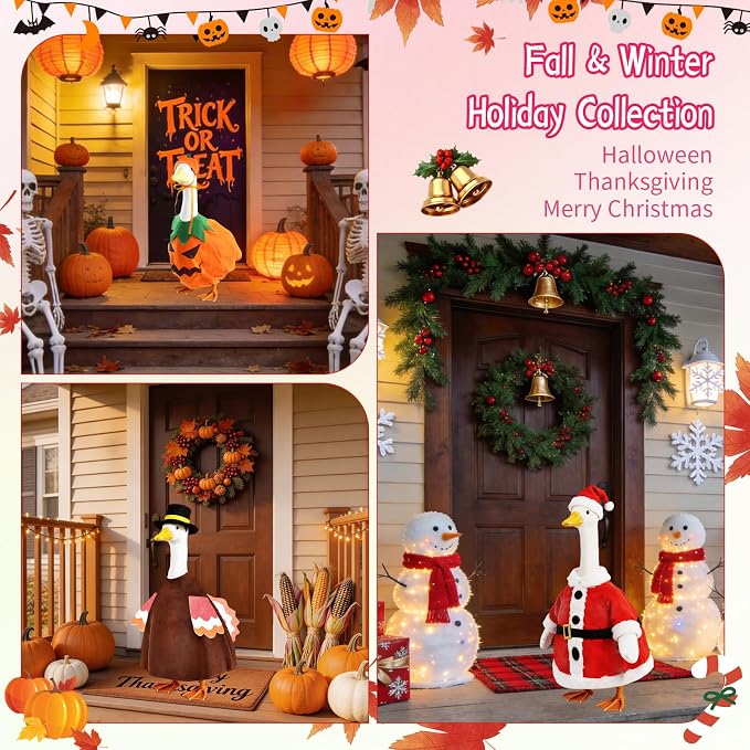 10 Set Porch Goose Outfits for 23" Lawn Goose Statue,All Seasons Goose Clothes Bundle with Valentine St Patrick Easter Spring Floral Raincoat Summer Patriotic Halloween Thanksgiving Christmas Costumes