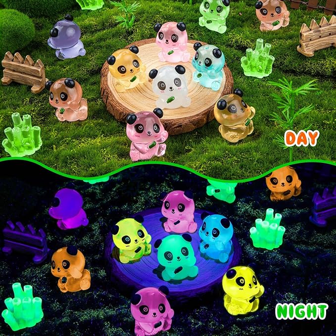 40PCS Luminous Mini Resin Panda Figurines Mini Panda Bamboo Bulk for Micro | Cute Panda Figurines Miniature, Glow in The Dark Panda Bamboo Bulk for Cake Topper, Dollhouse Garden DIY