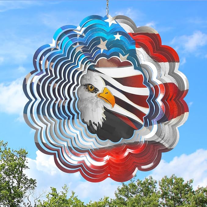 3D Eagle Wind Spinner, America 250 Independence Anniversary Patriotic Decor, USA Flag Bald Eagle Design, 12In Metal Hanging Wind Sculpture for 4th of July, Memorial Day, National