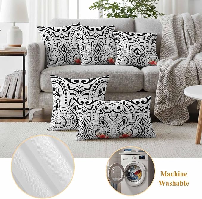 Outdoor Waterproof Throw Pillow Covers Set of 2 Polynesia Abstract Ethnic Pattern Pillowcases 24x24 Inches Boho Style Flower Decorative Pillows Cushion Case Patio Pillows for Couch Bed Chair Garden