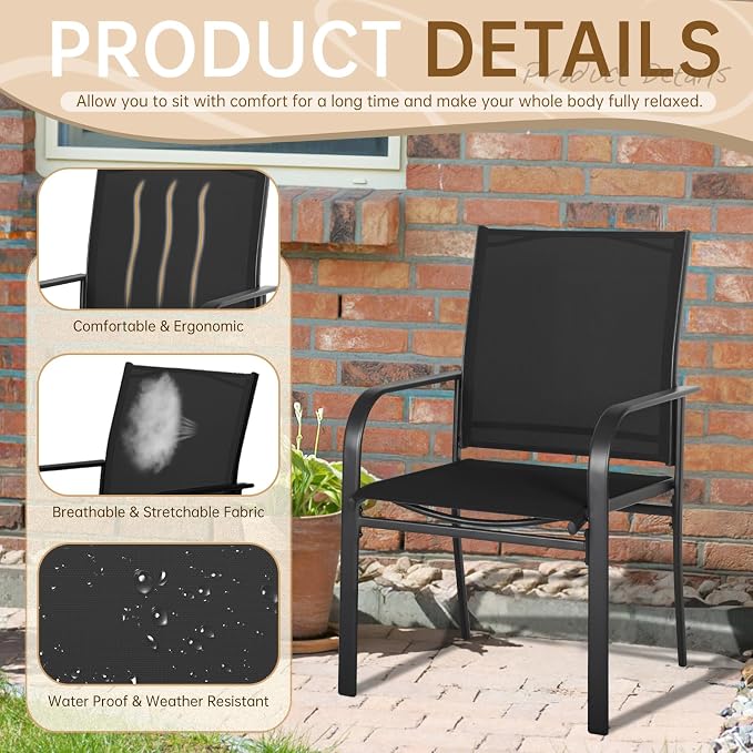 SUNCROWN 8 - Piece Outdoor Dining Set, Patio Furniture Set with 6 Textilene Dinning Chairs, 1 Rectangle Metal Table and 1 Brown 9Ft Patio Umbrella for Lawn Garden Backyard Deck, Black