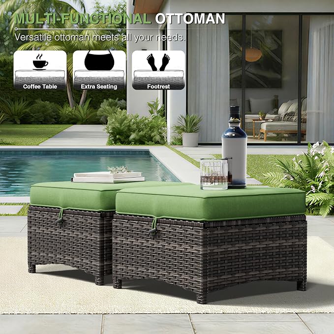Joyside 4 Piece Wicker Patio Furniture Set, Rattan Patio Chairs with High Back, Deep Seating, Wide Armrest, Thickened Cushions, Outdoor Furniture for Deck, Porch Use