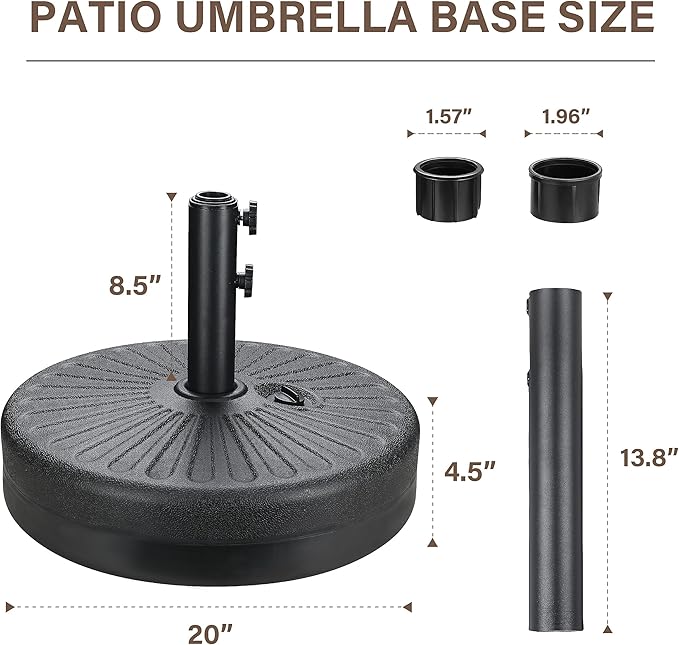 YSSOA 9' Patio Umbrella with 50lbs 20" Capacity Fillable Heavy Duty Round Base, 8 Sturdy Ribs, for Outdoor Lawn, Deck, Poolside, Green and Black