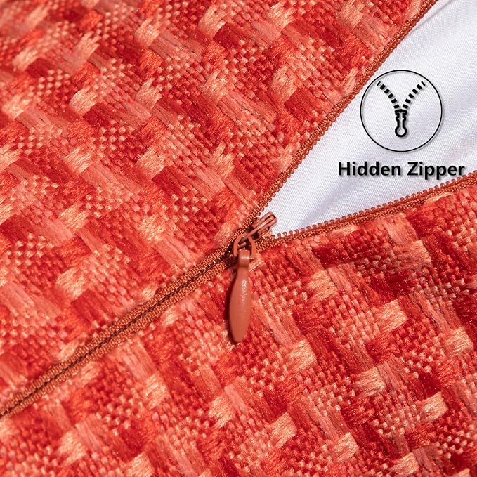 Kevin Textile Outdoor Waterproof 24"x24" Pillow Covers 2 Pack, Red | Water Resistant Weaving Faux Linen Texture Throw Pillow Covers, Outside Decorative Pillowcases for Garden Patio Balcony Couch