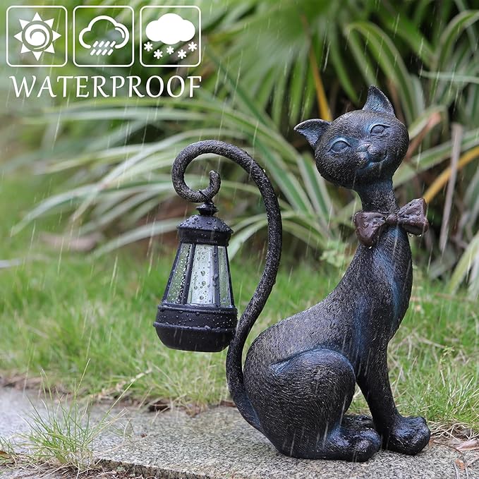 Cat Outdoor Statues with Solar Garden Light:Cat Garden Statues for Outside Fall Decor Clearance,Outdoor Figurine for Yard Art Lawn Ornaments Patio Balcony Home House - Birthday Gifts for mom Grandma