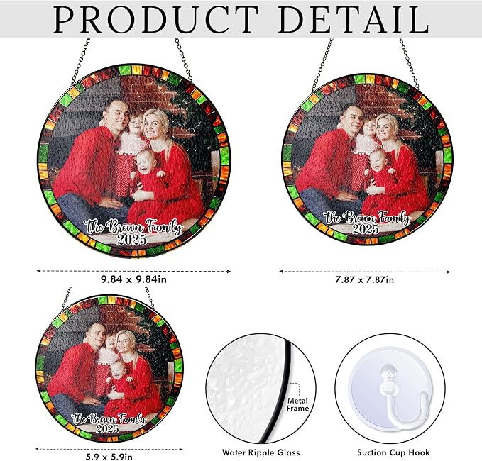 Personalized Stained Glass Christmas Suncatcher – Custom Family Photo Window Decor – First from Mom and Dad – Festive Holiday Keepsake Ornament