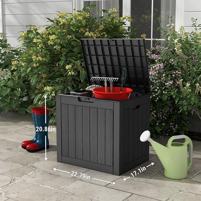 Mars Villa 31 Gallon Deck Box, Outdoor Storage Box Waterproof, Outside Resin Storage Bin for Outdoor Patio Furniture Cushion, Pool Supply, Garden Tool, UV-Resistant and Weatherproof, Black