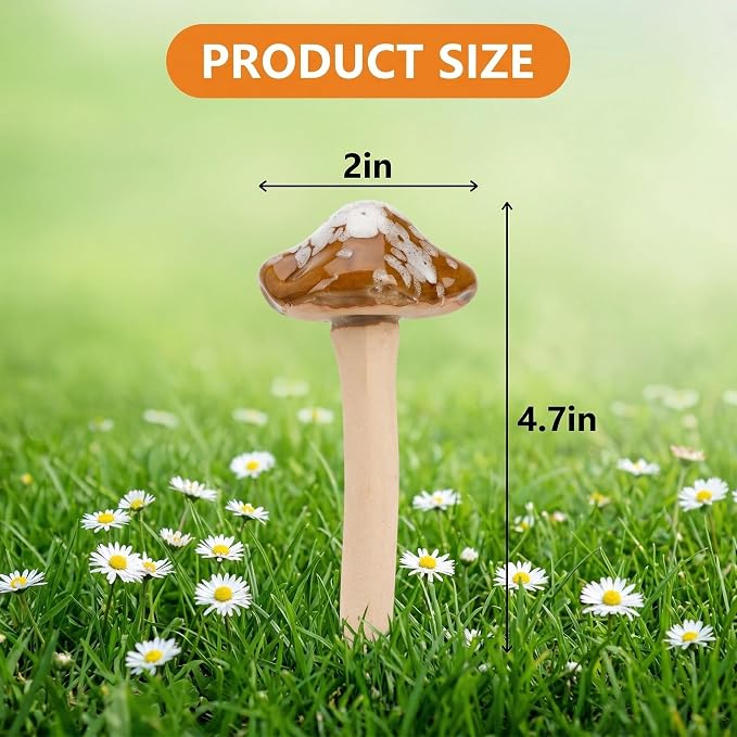 Peohud 12 Pack Ceramic Garden Mushrooms, Lawn Ornament Decor Mushrooms for Fairy Garden, Yard, Indoor, Outdoor, 4.7 Inch