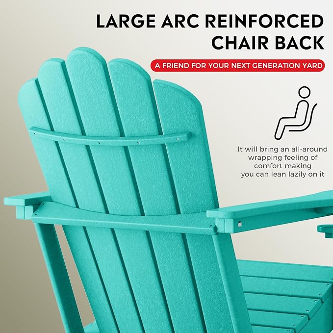 Costaelm Lakeview 4-Piece Outdoor Patio HDPE Adirondack Chairs with Ottomans and Cup Holder Set, Turquoise