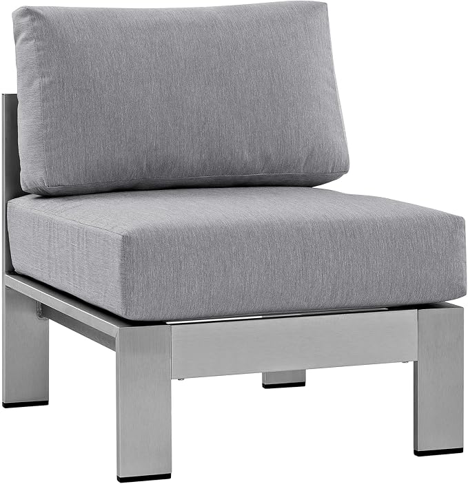 Modway Shore 6-Piece Aluminum Outdoor Patio Sectional Sofa Set in Silver Gray