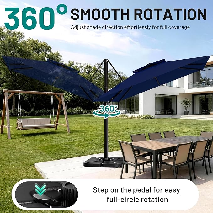 AreShark 10×10FT Double-Top Cantilever Patio Umbrella, Square Offset Umbrella with 360 Degree Rotation, Heavy Duty Patio Umbrella for Garden Deck Pool, 5 Tilt Angles, Navy