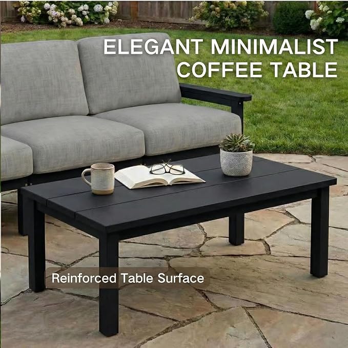 Kingdura HDPE Patio Furniture Set, 3 Piece Outdoor Sectional Sofa with Coffee Table, All Weather Outdoor Couch Conversation Set with Washable Cushions for Backyard Poolside Balcony