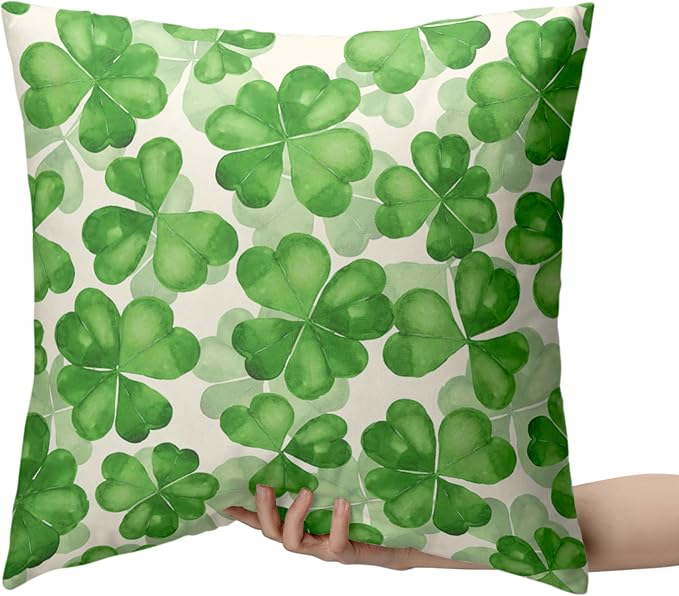Saint Patricks Day Pillow Covers 18x18 Green Clover Pillow Case Set of 2 Lucky Charm Throw Pillow Covers St Patricks Cotton Blend Cushion Case for Living Room Sofa Couch