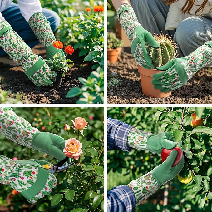 Trifabricy Gardening Gloves for Women, Leather Long Garden Gloves with Grip, Thorn-Proof Puncture-Resistant Work Gloves