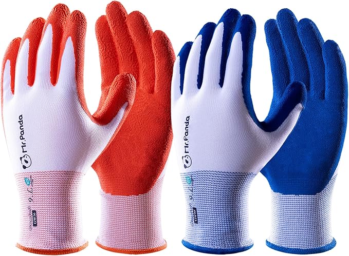 Mr.Panda 2 Pairs Skin-Friendly Gardening Gloves for Women, Latex Coated Garden Gloves, Ladies Outdoor Yard Work Gloves, Breathable, Blue & Red, Medium