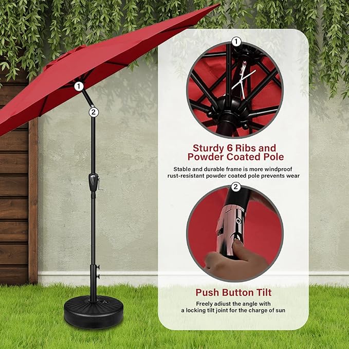 YSSOA 7.5' Patio Umbrella Outdoor Table Market Yard Umbrella with 6 Sturdy Ribs, Red